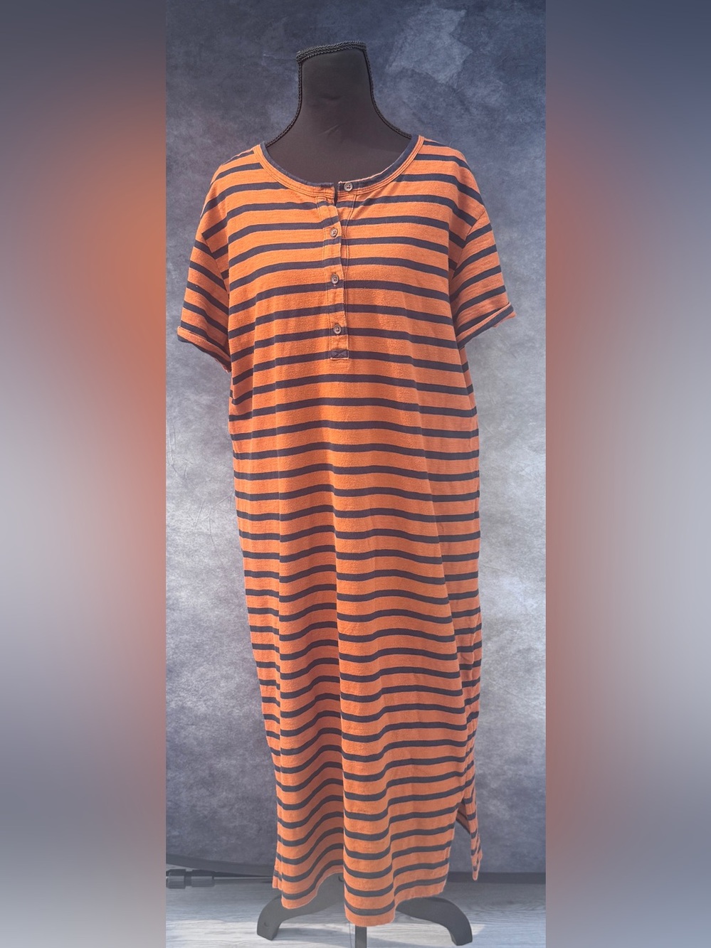 Old Navy Orange and Black Striped Short-Sleeve Maxi Dress